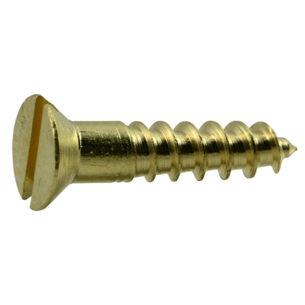 Midwest Fastener Wood Screw, #6, 5/8 in, Plain Brass Flat Head Slotted Drive, 50 PK 61892